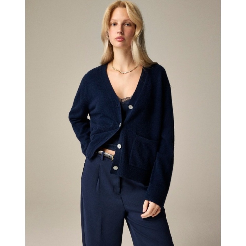 J.CREW Cashmere Patch-pocket Cardigan Sweater XXL Navy Blue NEW Luxury CB881